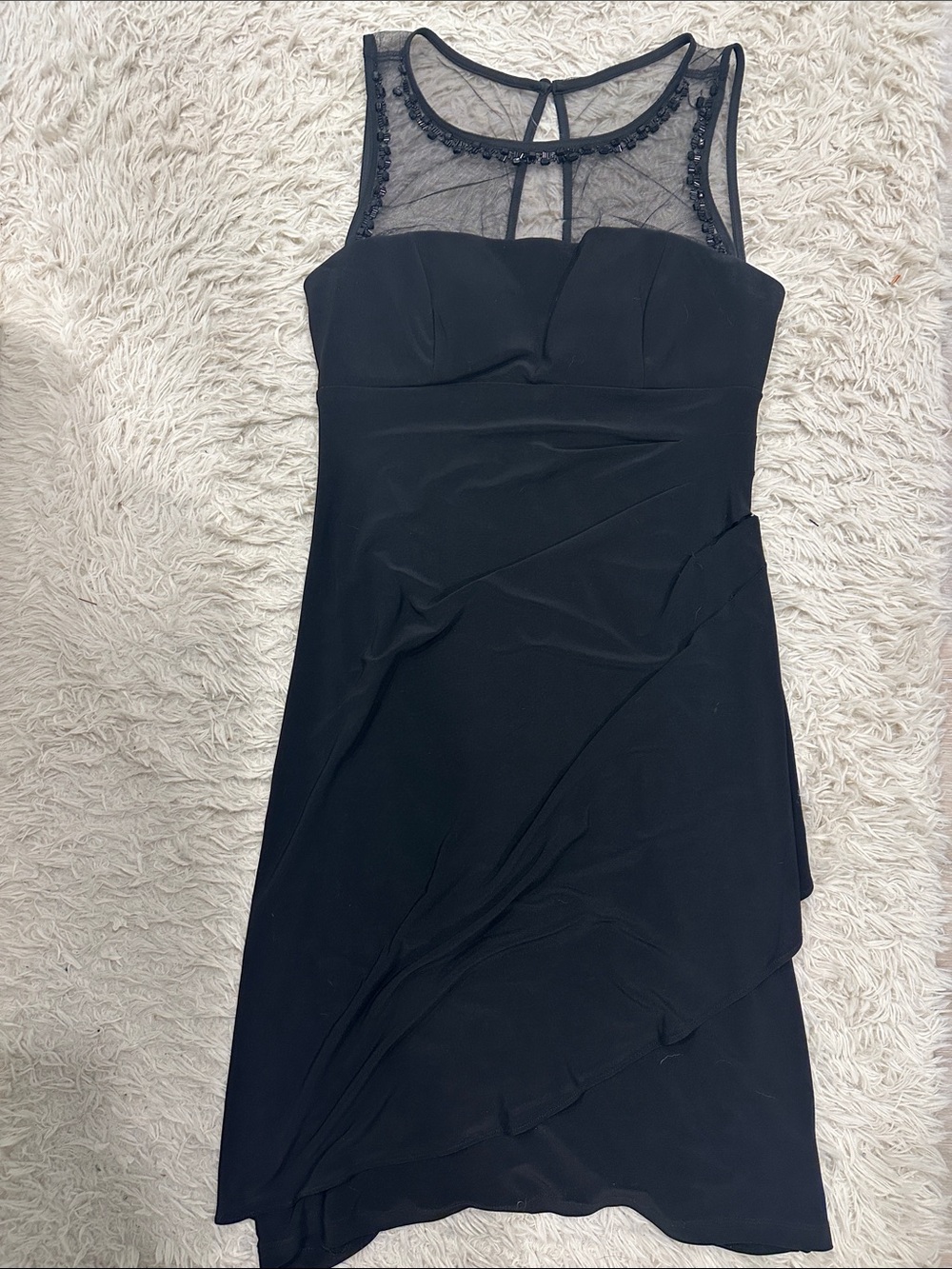 Scarlett Black Sleeveless Midi Dress with Beaded Mesh Yoke
